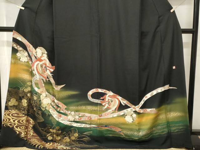 平和屋着物■豪華黒留袖　泰常　寿光織　鳳凰鬘帯花丸文　暈し染め　正絹　逸品　CABJ3359ev
