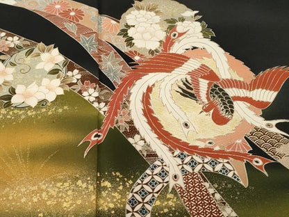 平和屋着物■豪華黒留袖　泰常　寿光織　鳳凰鬘帯花丸文　暈し染め　正絹　逸品　CABJ3359ev
