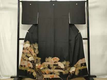 平和屋着物■豪華黒留袖　雪輪扇面松竹梅花文　金彩　正絹　逸品　CABJ3363ev