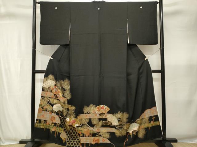 平和屋着物■豪華黒留袖　雪輪扇面松竹梅花文　金彩　正絹　逸品　CABJ3363ev