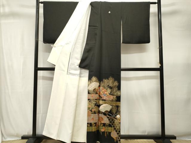 平和屋着物■豪華黒留袖　雪輪扇面松竹梅花文　金彩　正絹　逸品　CABJ3363ev