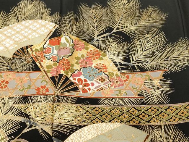 平和屋着物■豪華黒留袖　雪輪扇面松竹梅花文　金彩　正絹　逸品　CABJ3363ev