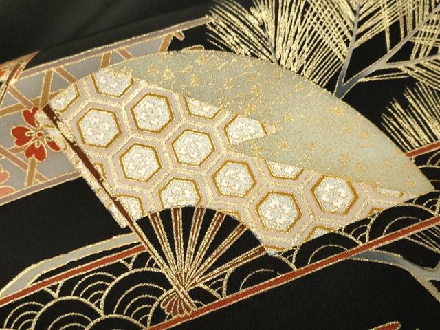平和屋着物■豪華黒留袖　雪輪扇面松竹梅花文　金彩　正絹　逸品　CABJ3363ev