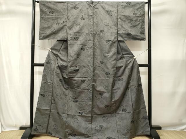 平和屋着物■上質な紬　地紙吉祥花文　三越扱い　正絹　逸品　CABJ3365ev