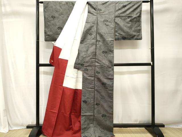 平和屋着物■上質な紬　地紙吉祥花文　三越扱い　正絹　逸品　CABJ3365ev