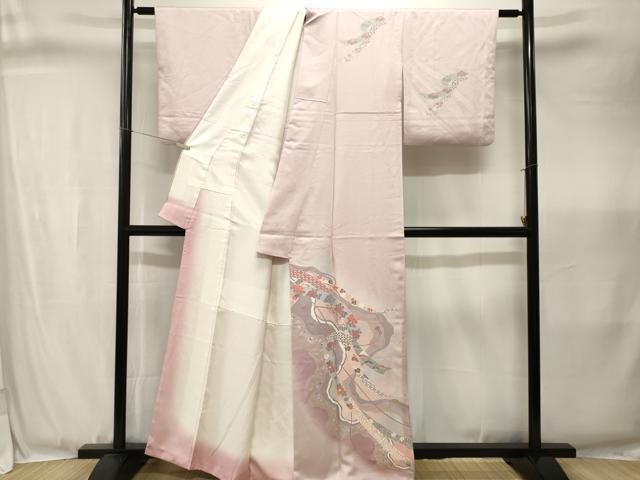 平和屋着物■訪問着　鬘帯道長花文　暈し染め　金彩　正絹　逸品　CABJ3366ev