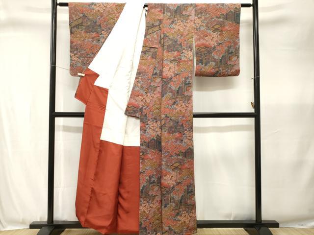 平和屋着物■上質な小紋　屏風草花文　金彩　鬼しぼ縮緬　正絹　逸品　CABJ3367ev
