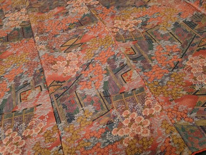 平和屋着物■上質な小紋　屏風草花文　金彩　鬼しぼ縮緬　正絹　逸品　CABJ3367ev