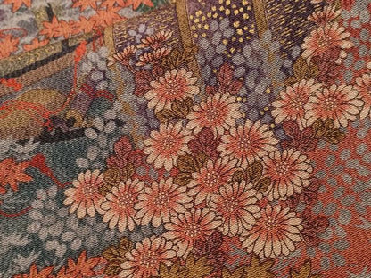 平和屋着物■上質な小紋　屏風草花文　金彩　鬼しぼ縮緬　正絹　逸品　CABJ3367ev