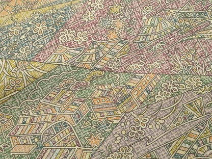 平和屋着物■本場染大島紬　切嵌風景文　正絹　逸品　CABJ3373ev