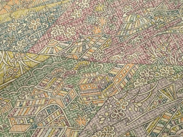 平和屋着物■本場染大島紬　切嵌風景文　正絹　逸品　CABJ3373ev