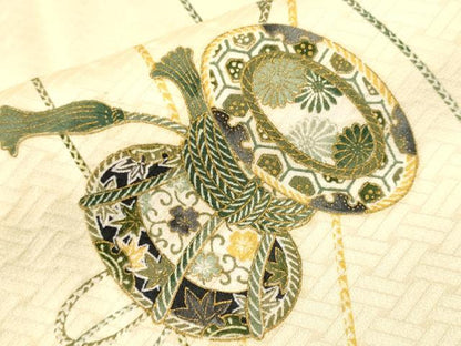 平和屋着物■上質な小紋　鼓草花文　金彩　正絹　逸品　CABJ3374ev