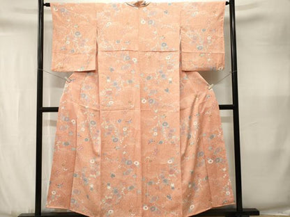 平和屋着物■上質な小紋　蔦の葉花蝶文　正絹　逸品　CABJ3376ev