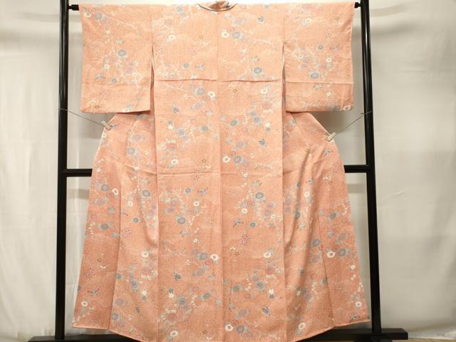 平和屋着物■上質な小紋　蔦の葉花蝶文　正絹　逸品　CABJ3376ev