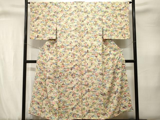 平和屋着物■上質な小紋　型染め　草花文　正絹　逸品　CABJ3378ev
