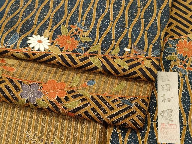 平和屋着物■日本のきもの研究家　三田村環　小紋　吉祥枝花文　金彩　正絹　逸品　CABJ3384ev