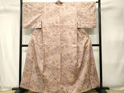 平和屋着物■上質な小紋　ふくれ織　飛鳥　切嵌宝尽し花蝶文　正絹　逸品　CABJ3385ev
