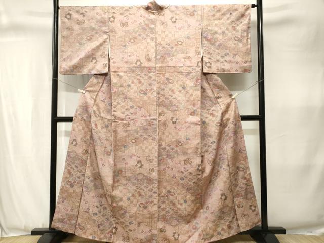 平和屋着物■上質な小紋　ふくれ織　飛鳥　切嵌宝尽し花蝶文　正絹　逸品　CABJ3385ev