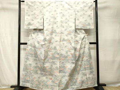 平和屋着物■訪問着　紬地　風景文　正絹　逸品　CABJ3392ev