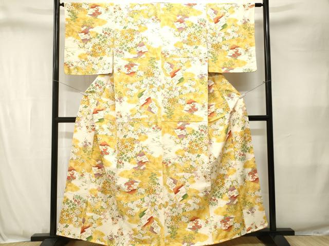 平和屋着物■上質な小紋　破れ色紙草花文　金彩　正絹　逸品　CABJ3393ev