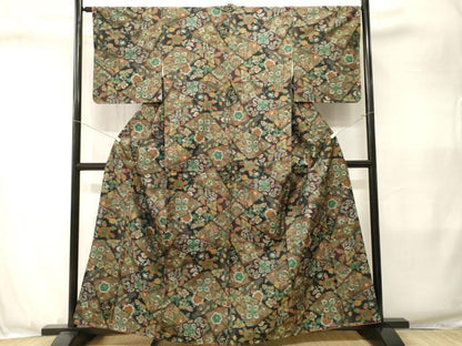 平和屋着物■上質な紬　切嵌花文　正絹　逸品　CABJ3394ev