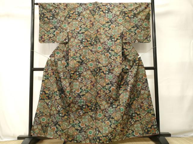 平和屋着物■上質な紬　切嵌花文　正絹　逸品　CABJ3394ev