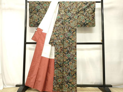 平和屋着物■上質な紬　切嵌花文　正絹　逸品　CABJ3394ev