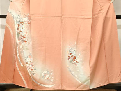 平和屋着物■訪問着　亀甲草花文　几帳花文　暈し染め　金彩　反端付き　正絹　逸品　CABJ3400ev