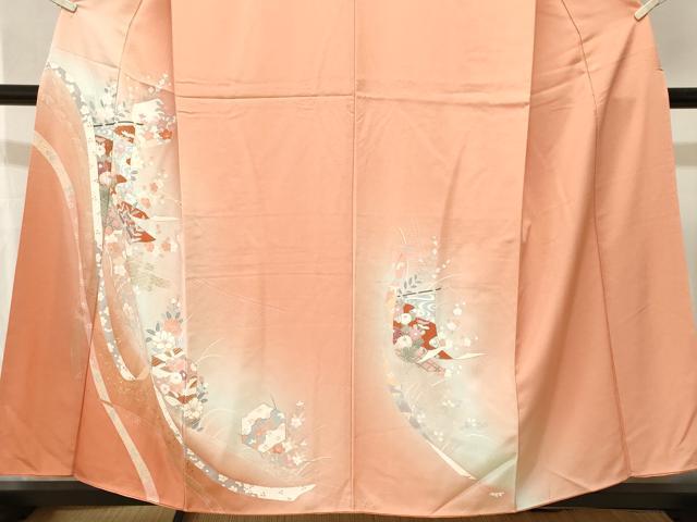 平和屋着物■訪問着　亀甲草花文　几帳花文　暈し染め　金彩　反端付き　正絹　逸品　CABJ3400ev