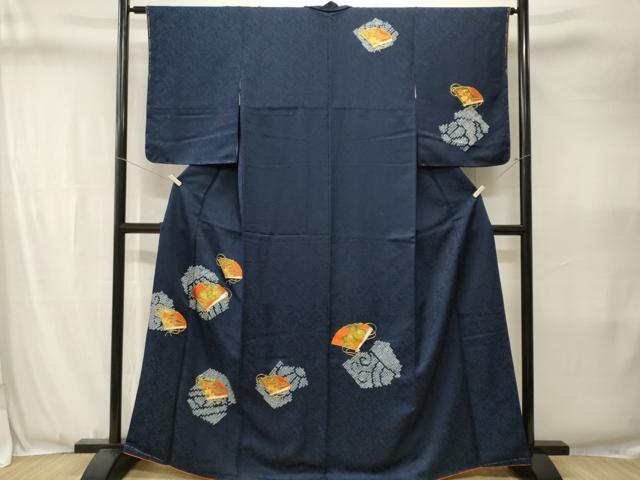 平和屋着物■訪問着　駒刺繍　絞り　扇面草花文　正絹　逸品　CABJ3403ev