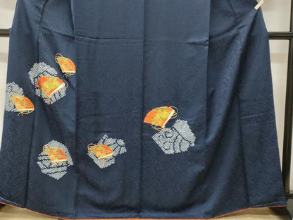 平和屋着物■訪問着　駒刺繍　絞り　扇面草花文　正絹　逸品　CABJ3403ev