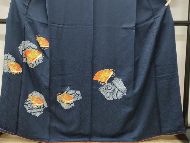 平和屋着物■訪問着　駒刺繍　絞り　扇面草花文　正絹　逸品　CABJ3403ev