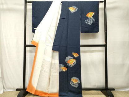平和屋着物■訪問着　駒刺繍　絞り　扇面草花文　正絹　逸品　CABJ3403ev