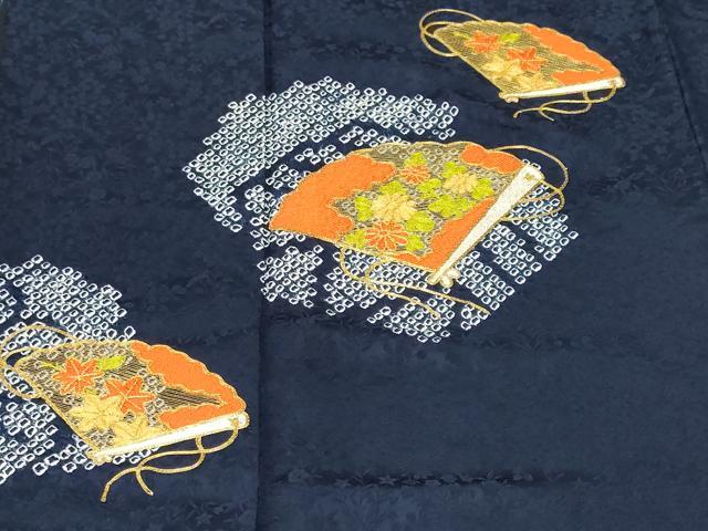 平和屋着物■訪問着　駒刺繍　絞り　扇面草花文　正絹　逸品　CABJ3403ev