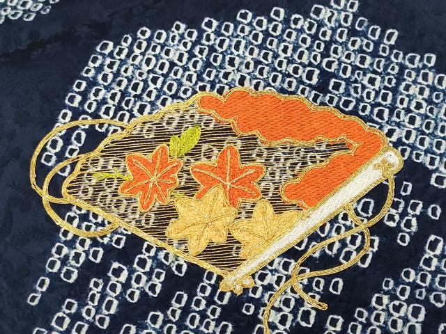 平和屋着物■訪問着　駒刺繍　絞り　扇面草花文　正絹　逸品　CABJ3403ev
