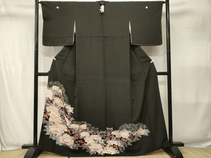 平和屋着物■豪華黒留袖　刺繍　草花文　暈し染め　金彩　正絹　逸品　CABJ3405ev