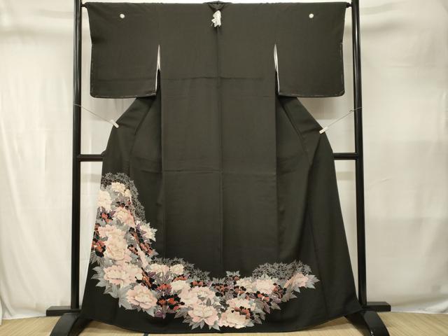 平和屋着物■豪華黒留袖　刺繍　草花文　暈し染め　金彩　正絹　逸品　CABJ3405ev