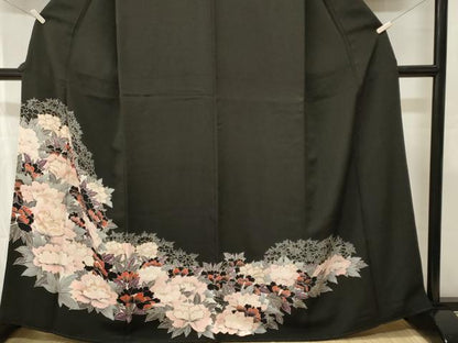 平和屋着物■豪華黒留袖　刺繍　草花文　暈し染め　金彩　正絹　逸品　CABJ3405ev