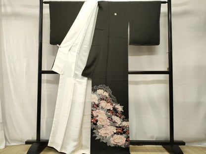 平和屋着物■豪華黒留袖　刺繍　草花文　暈し染め　金彩　正絹　逸品　CABJ3405ev