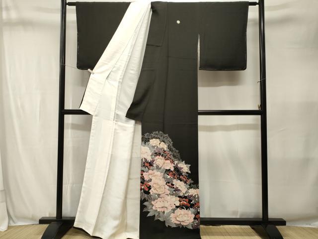 平和屋着物■豪華黒留袖　刺繍　草花文　暈し染め　金彩　正絹　逸品　CABJ3405ev