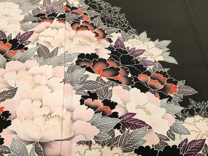 平和屋着物■豪華黒留袖　刺繍　草花文　暈し染め　金彩　正絹　逸品　CABJ3405ev