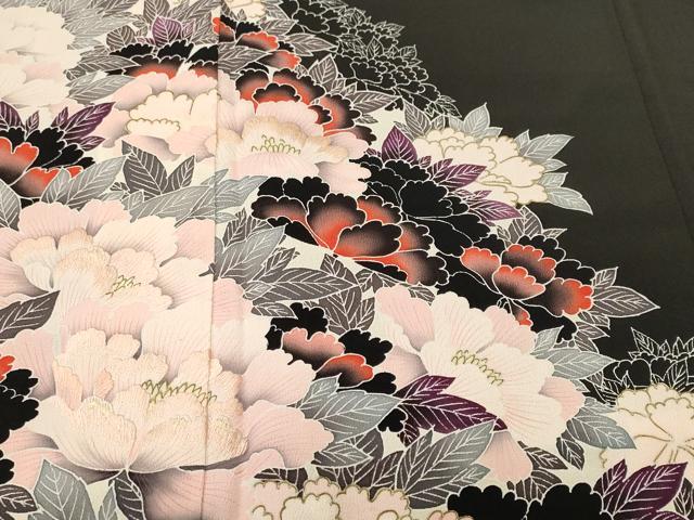 平和屋着物■豪華黒留袖　刺繍　草花文　暈し染め　金彩　正絹　逸品　CABJ3405ev