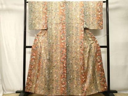 平和屋着物■上質な小紋　絞り　扇面鼓花蝶間道　暈し染め　金彩　正絹　逸品　CABJ3407ev
