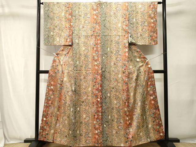 平和屋着物■上質な小紋　絞り　扇面鼓花蝶間道　暈し染め　金彩　正絹　逸品　CABJ3407ev