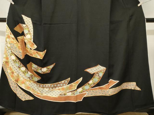 平和屋着物■豪華黒留袖　駒刺繍　熨斗吉祥花唐草文　金彩　正絹　逸品　CABJ3409ev