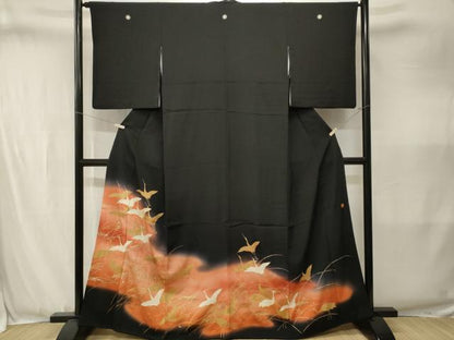 平和屋着物■豪華黒留袖　作家物　駒刺繍　芒箔散らし飛鶴文　暈し染め　金彩　正絹　逸品　CABJ3410ev