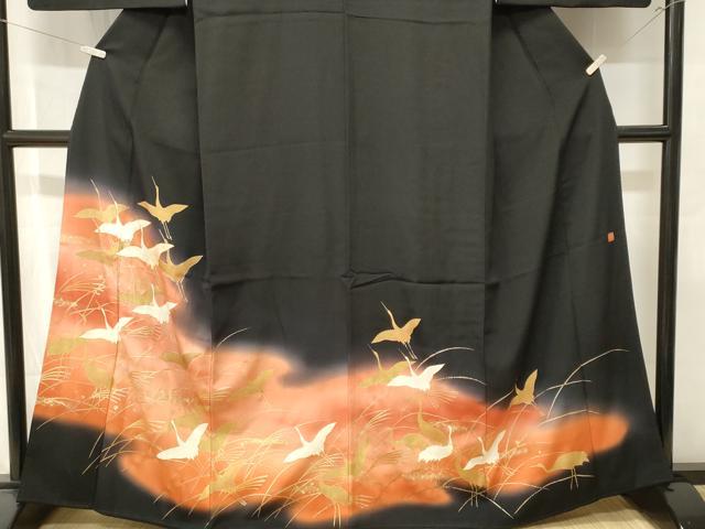 平和屋着物■豪華黒留袖　作家物　駒刺繍　芒箔散らし飛鶴文　暈し染め　金彩　正絹　逸品　CABJ3410ev
