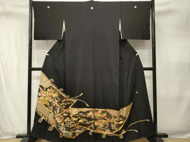 平和屋着物■十日町友禅作家　龍谷　黒留袖　駒刺繍　松竹梅吉祥文　正絹　逸品　CABJ3414ev