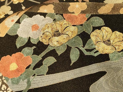 平和屋着物■十日町友禅作家　龍谷　黒留袖　駒刺繍　松竹梅吉祥文　正絹　逸品　CABJ3414ev