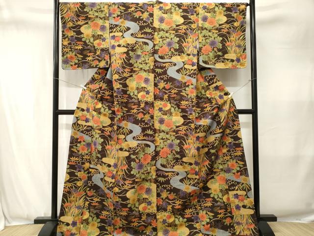 平和屋着物■上質な小紋　紬地　立波草花文　正絹　逸品　CABJ3416ev